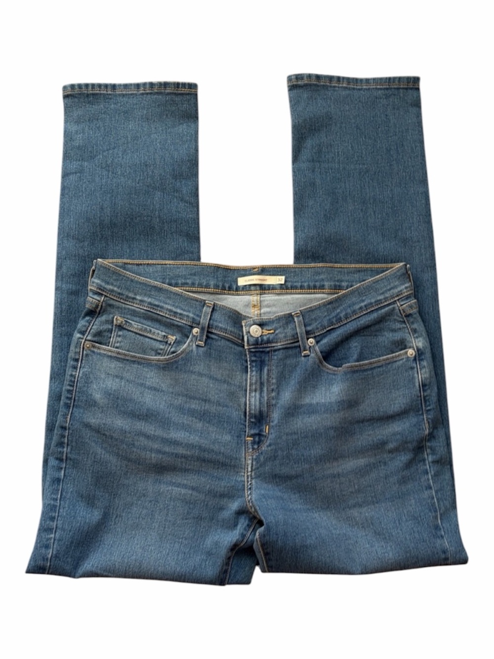 Levi’s Classic Straight Leg Jeans Blue Wash Denim Mid Rise Casual Minimalist